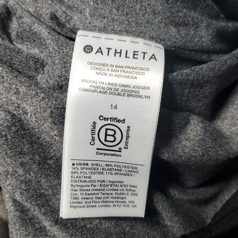 Athleta Brooklyn Lined Black Camo Joggers Size 14 - Picture 11 of 16